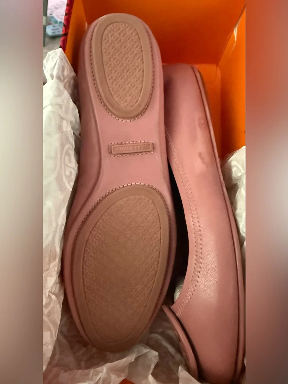Tory Burch Minnie Travel Ballet Flats‎ Pink Magnolia Leather 6.5 Logo